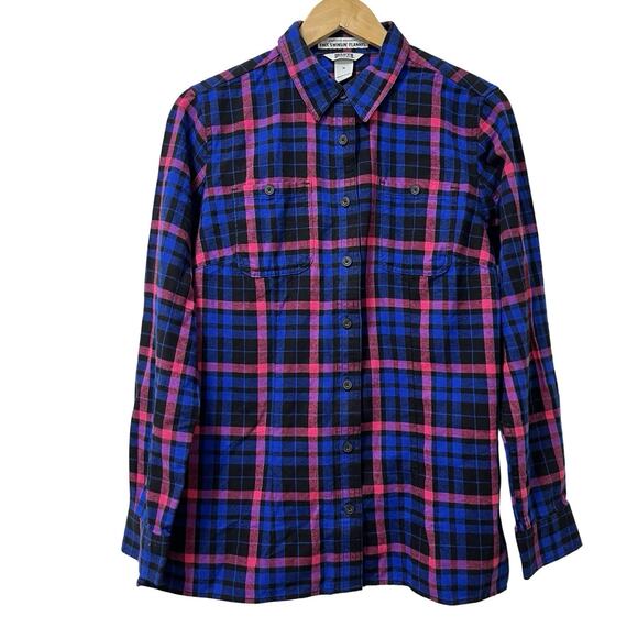 Duluth Trading Co. Free Swingin Flannel Shirt Size M Blue Plaid Country NWOT - Picture 1 of 8